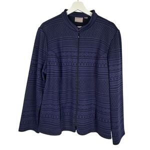Chico's Purple Black Zig Zag Print Full Zip Jacket size 16